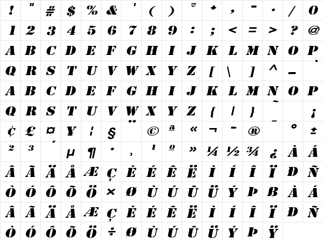 GI StencilExtended Italic  glyph index