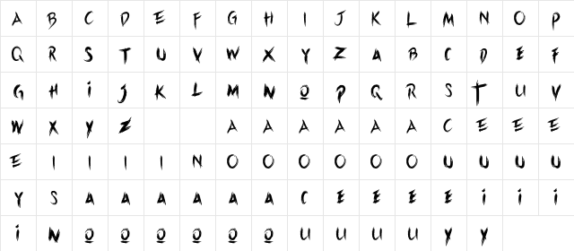 Blackdeath-Personal Regular  glyph index