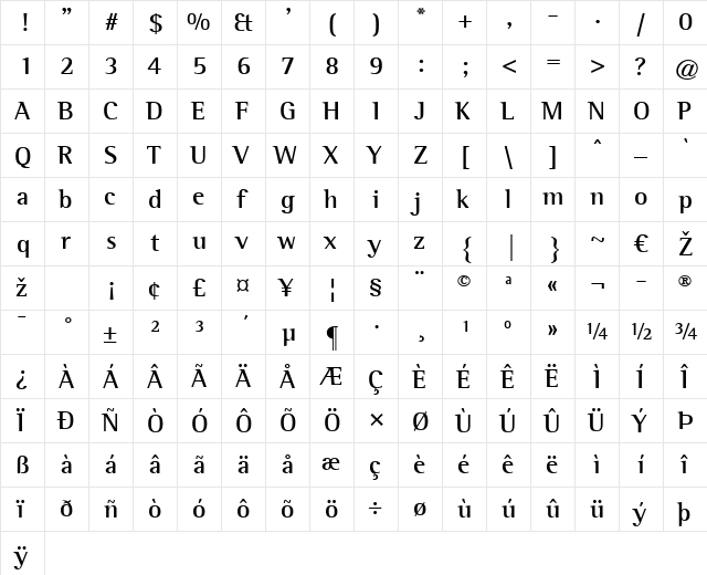 Agfa Rotis Semi Serif Bold  glyph index