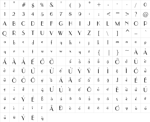 VPS Hoa Binh Normal  glyph index