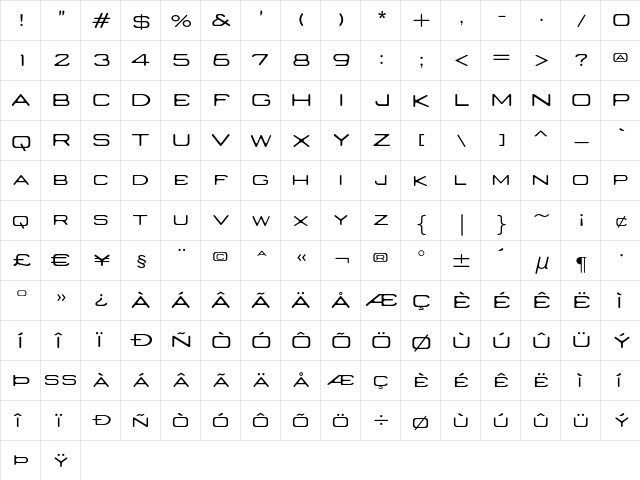 Nedian Light  glyph index