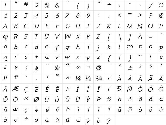 Ashby Book Regular  glyph index
