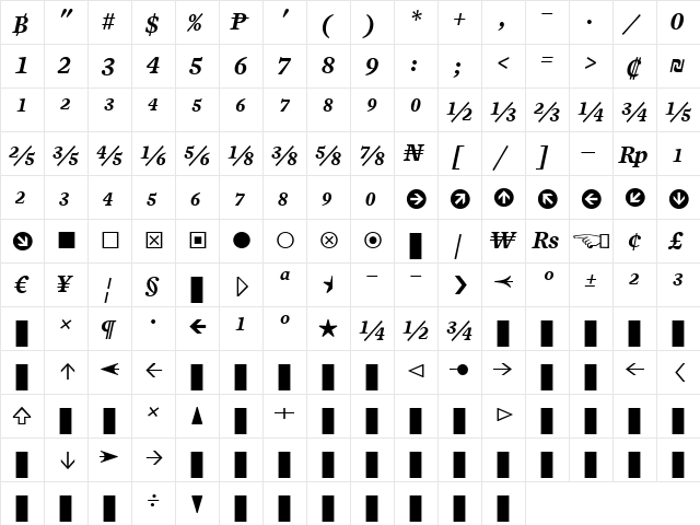 Mercury Numeric G4 Italic  glyph index