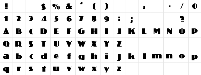 Crosset Regular  glyph index