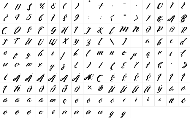 Barcely Regular  glyph index