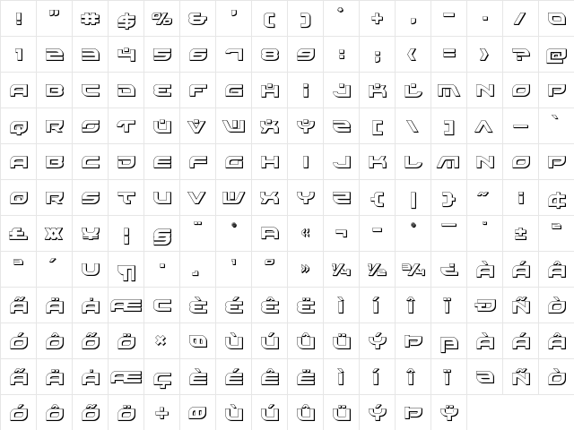 Battlefield 3D Regular  glyph index
