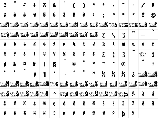 Luckypig Becker Normal  glyph index