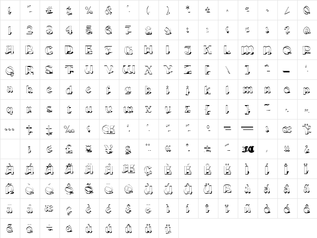 BasilikaShadow Regular  glyph index
