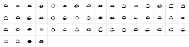 Kiss Kiss Regular  glyph index