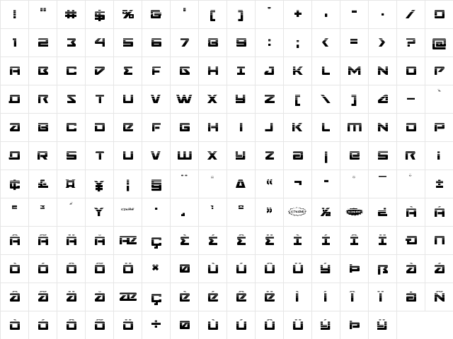 Navy Cadet Halftone Regular  glyph index