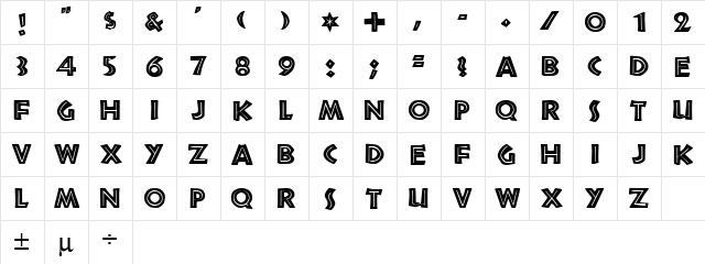 Tribeca Regular  glyph index