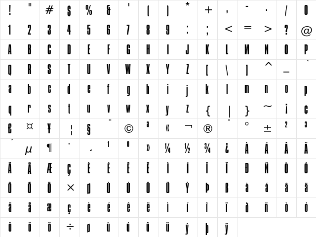 Compacta Light  glyph index