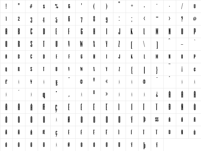 Empire Regular  glyph index