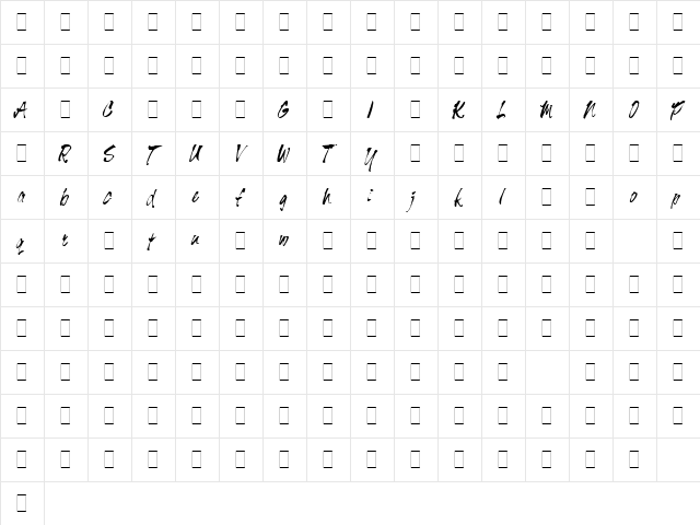 Tiger Rag Alts LET Plain  glyph index