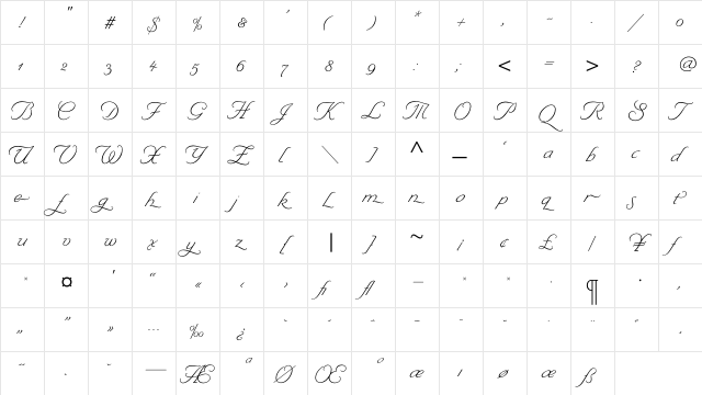 ByronLightSwash Regular  glyph index