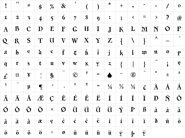 Merlin Regular  glyph index