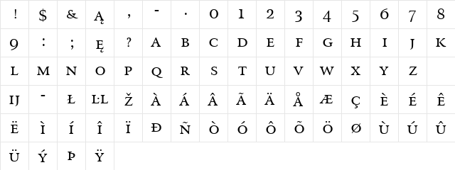 Arrus SmCap BT Small Cap  glyph index