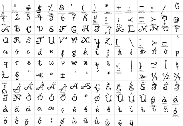 Firlefanz Demo Regular  glyph index