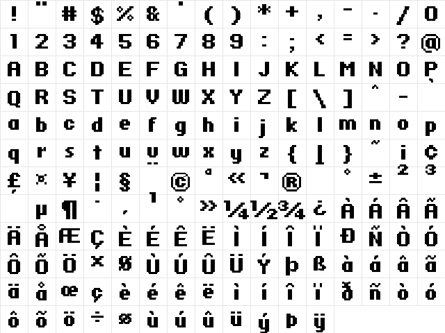 FFF Atlantis Condensed Regular  glyph index