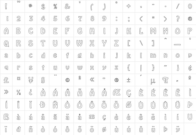 LaCosta Ho Regular  glyph index