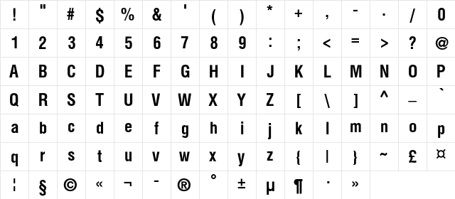 HeliosCondC Bold  glyph index