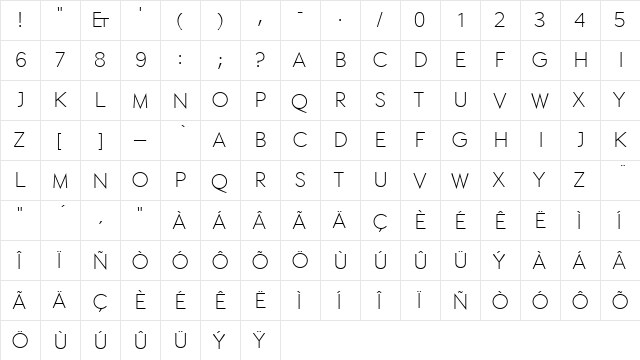 ETH Regular  glyph index
