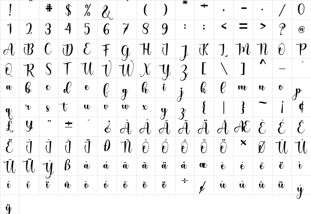 The Purple Love Regular  glyph index