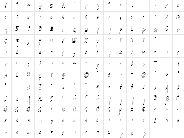TabletHollowCondensed Italic  glyph index