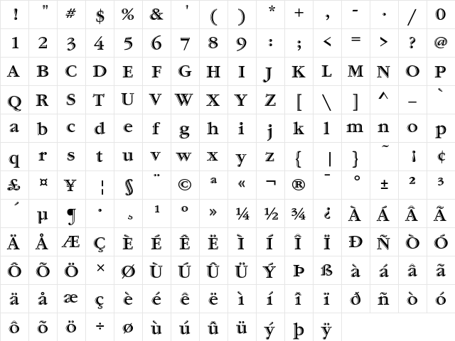 GaramondHandICG Regular  glyph index