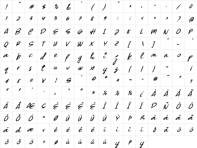 Forsegi Italic Regular  glyph index