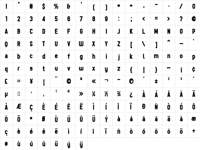 Sugo Regular  glyph index