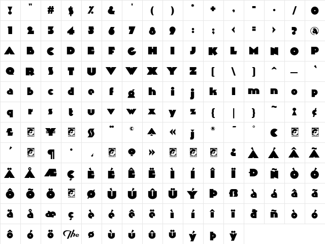 Kobalt Black  glyph index