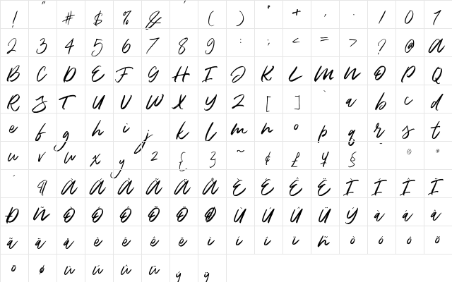 DeathZone Regular  glyph index