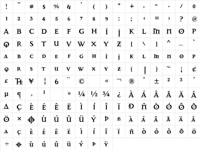 MasonAlternate Bold  glyph index