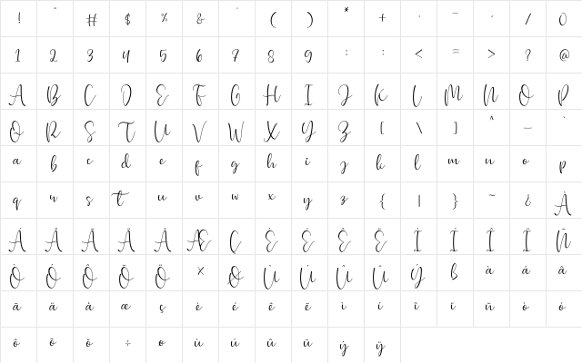 Chiesty Regular  glyph index