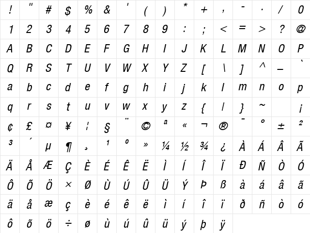 Context Reprise Condensed SSi Condensed Italic  glyph index