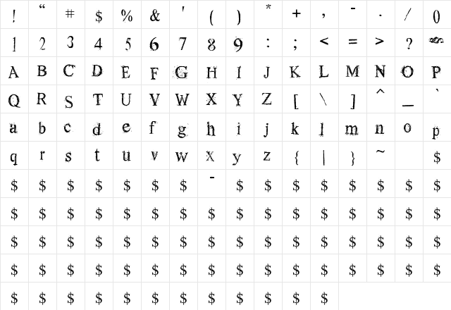 Old Dreams Regular  glyph index