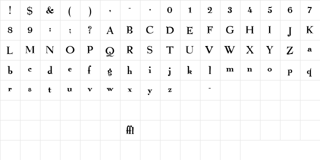 CaribeSSK Regular  glyph index