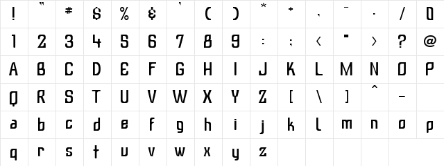 Font Phoebia Regular  glyph index