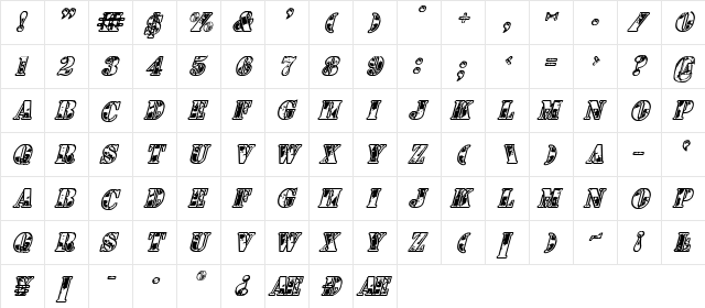 1st Cav Italic Italic  glyph index