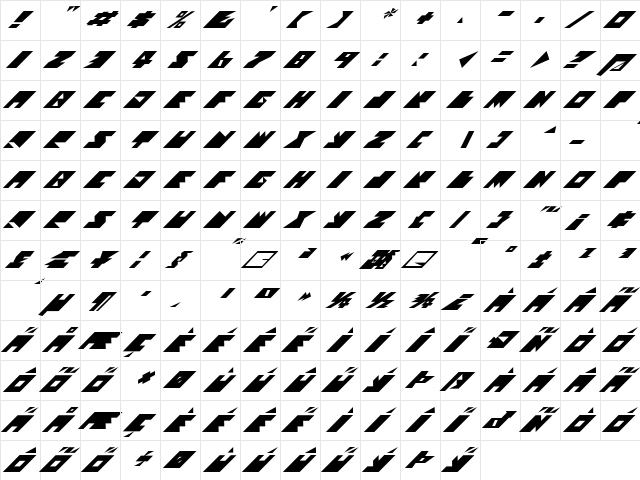 Textan Regular  glyph index