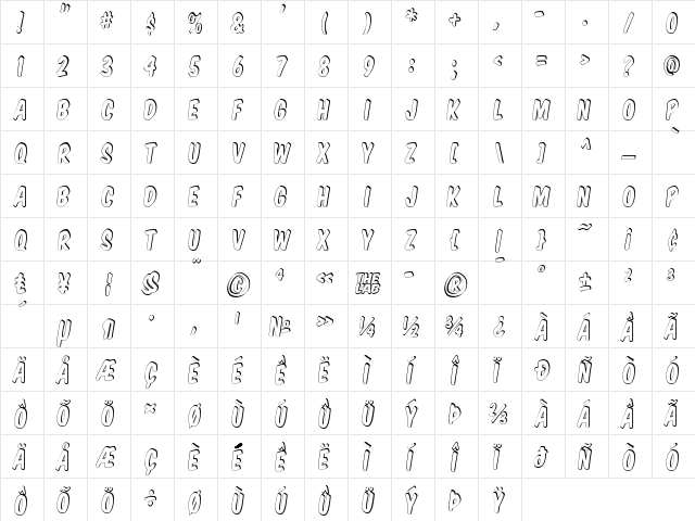 Komika Title - Shadow Regular  glyph index