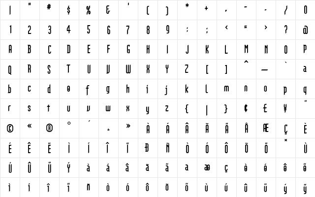 Gothikka Bold  glyph index