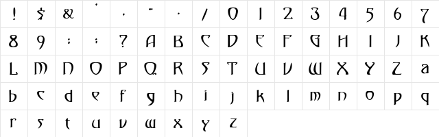 Pretentious Regular  glyph index