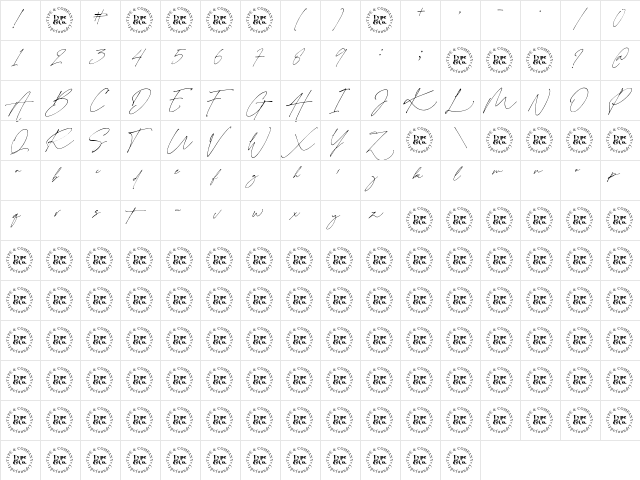 Charlotte Signature Demo Regular  glyph index