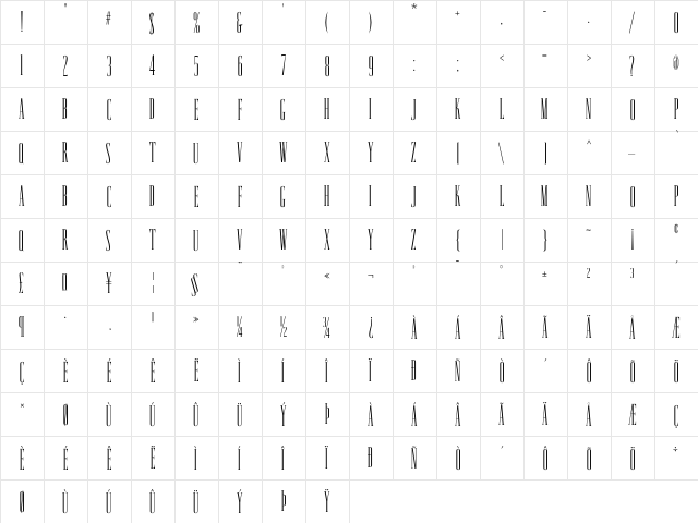 KathCondensed Regular  glyph index