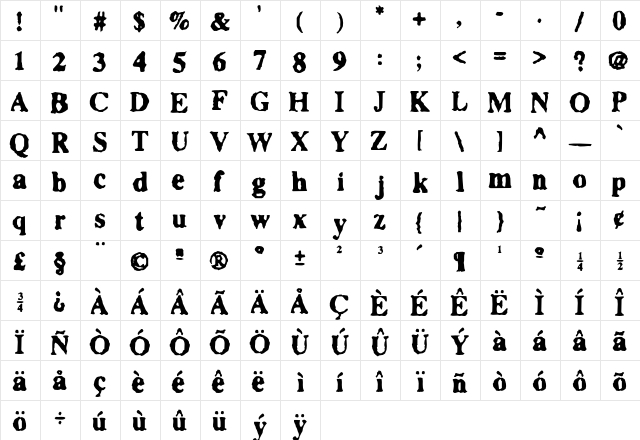 Facsimiled Bold  glyph index