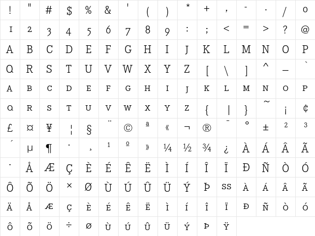 CorporateESC Light  glyph index