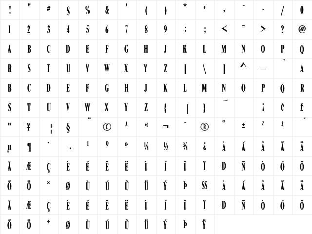 NimbusRomModComD Regular  glyph index