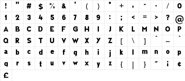 NEWSFLASH Regular  glyph index